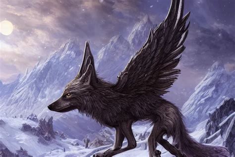 Winged wolf on a beautiful fantasy landscape, | Stable Diffusion