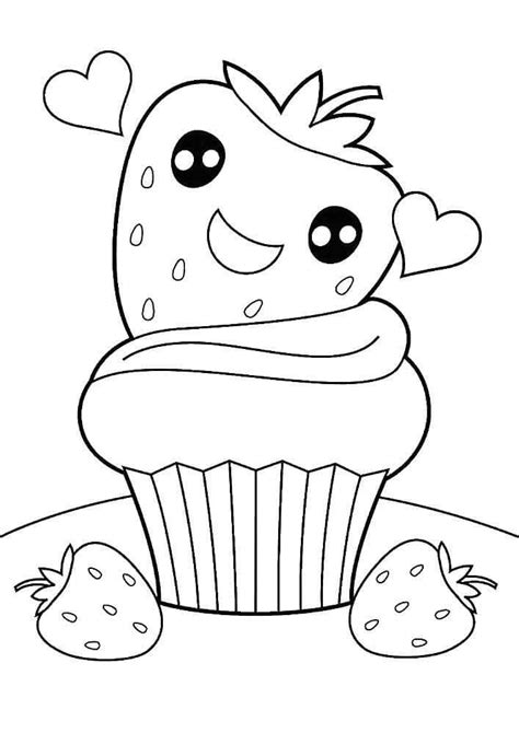 Pastel de Fresa Kawaii para colorear, imprimir e dibujar –ColoringOnly.Com