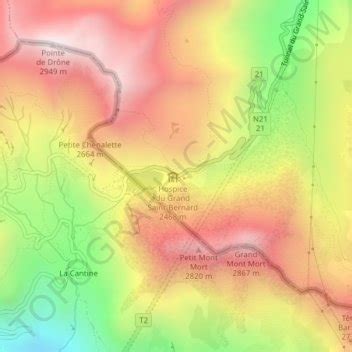 Great St Bernard Pass topographic map, elevation, terrain