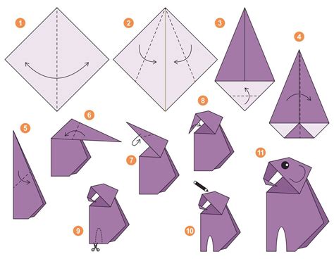 Elephant origami scheme tutorial moving model. Origami for kids. Step ...