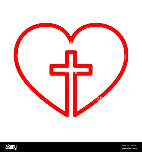 Christian cross icon in the heart inside. Red christian cross sign isolated on white background ...