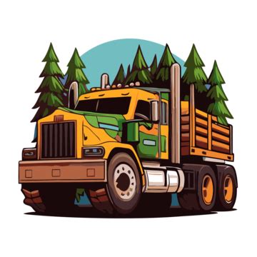 Logging Truck Vector, Sticker Clipart Cartoon Truck With Logs In The Forest, Sticker, Clipart ...