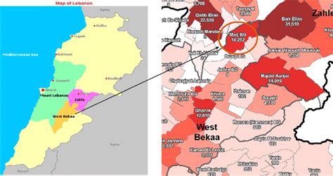 Map of Lebanon showing the West Bekaa region and the Al-Marj town in... | Download Scientific ...