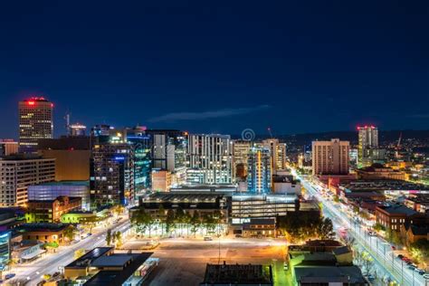 Adelaide CBD Skyline Illuminated at Night Editorial Photography - Image ...