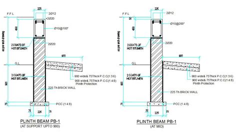 Plinth Beam Section Drawing Free Download DWG File - Cadbull