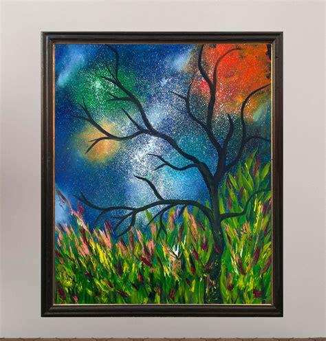 Starry sky forest canvas painting night landscape art starry | Etsy