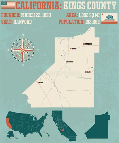 Kings County in California. Stock Vector - Illustration of state ...