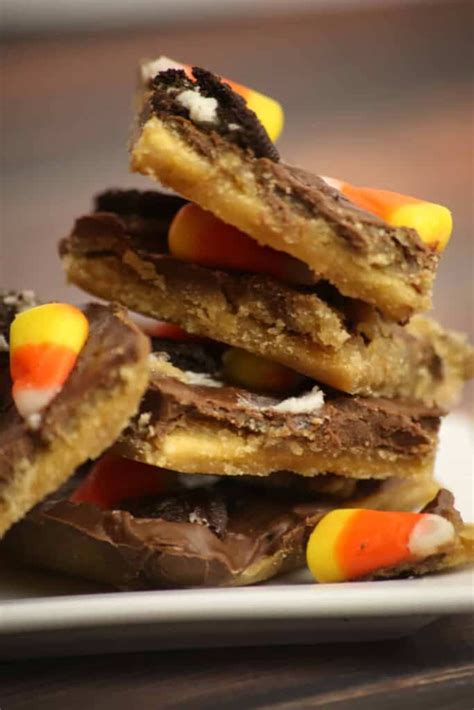 Oreo and Candy Corn Halloween Saltine Cracker Toffee