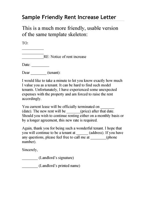 Fillable Printable Landlord Friendly Rent Increase Letter