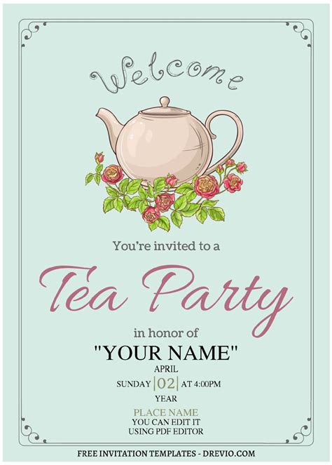 (Free Editable PDF) Adorable Tea Party Birthday Invitation Templates ...