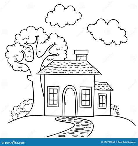 House Coloring Page, Useful As Coloring Book for Kids, Stock Vector - Illustration of isolated ...