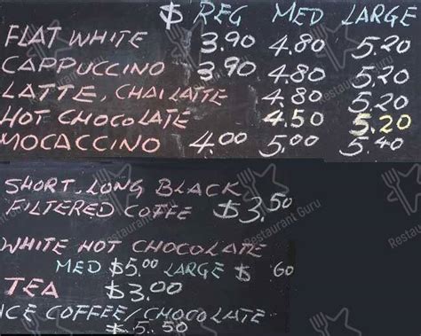 Menu at Plantation Cafe, Auckland