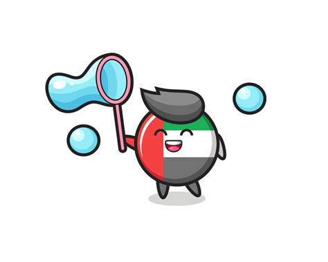 happy uae flag badge cartoon playing soap bubble 3442754 Vector Art at Vecteezy