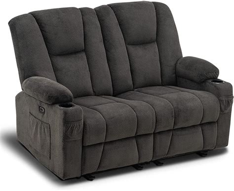 Mcombo Fabric Power Loveseat Recliner, Electric Reclining Loveseat Sofa with Heat and Massage ...