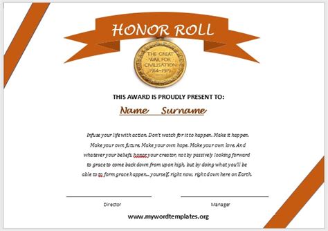 Honor Roll Certificate Templates - My Word Templates