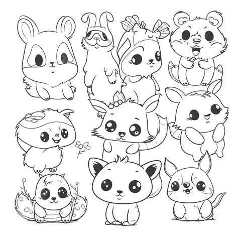 Cute Animal Coloring Pages Cute Animals Collection Outline Sketch Drawing Vector, Animal Drawing ...