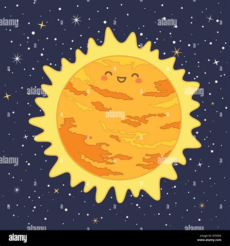 Cute Sun Star Solar System with funny smiling face cartoon vector illustration Stock Vector ...