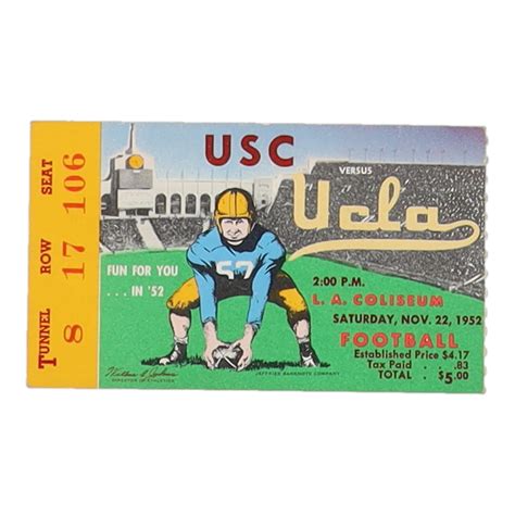 1952 USC Trojans vs. UCLA Bruins LA Coliseum Original Ticket | Pristine ...