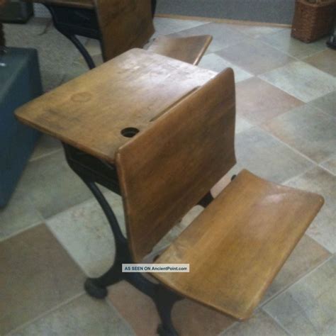 Silent Giant Antique Oak Student School Desk With Cast Iron Base 1900-1950 photo | Vintage ...