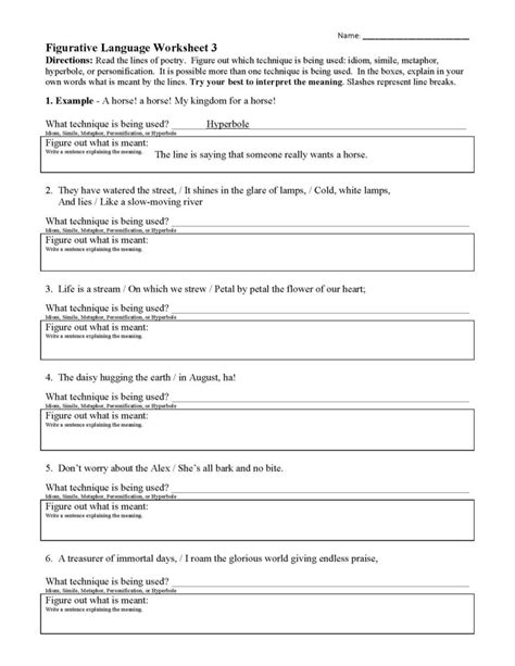 Printable Literal VS Figurative Language Worksheet With Answer Key