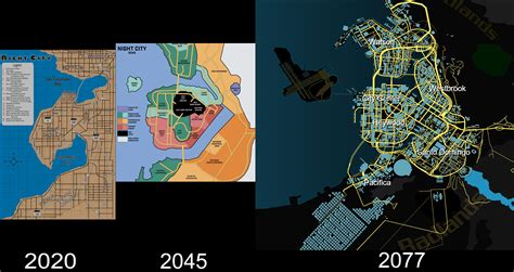 Night City 2020, 2045, and 2077 Maps. Side by side comparison. : r/cyberpunkgame