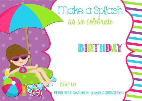 Free Printable Pool Party Birthday Invitation - Drevio : Free And Printable Custom Invitation ...