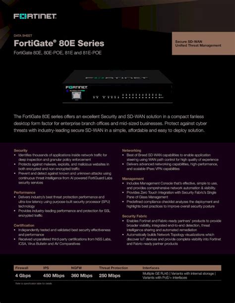 (PDF) FortiGate 80E Series Data Sheet - Firewalls...FortiGate® 80E Series FortiGate 80E, 80E-POE ...