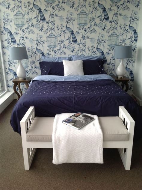 It's impossible to feel blue in this beautiful indigo and white bedroom ...