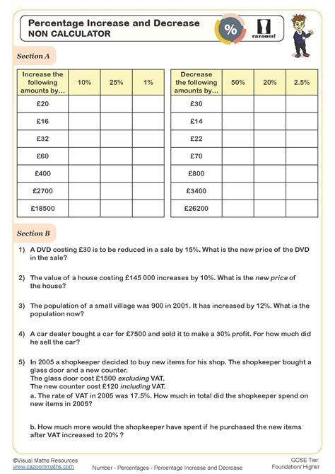 Percentage Increase and Decrease Worksheet | Fun and Engaging PDF ...