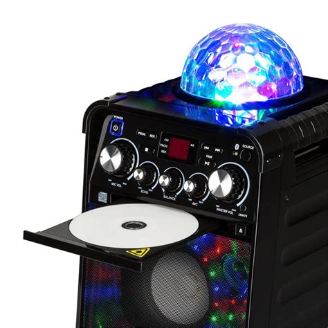 Rockstar LED Equipo de karaoke Reproductor de CD Bluetooth USB AUX 2 x 6,3mm negro