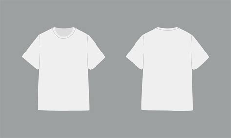 White t-shirt with short sleeve. Basic mockup in front and back view. Template clothing on gray ...