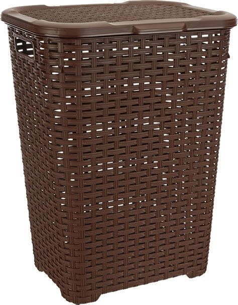 Amazon.com: Superio Laundry Hamper Basket With Easy Open Lid 60 Liter Brown, Large Wicker Hamper ...