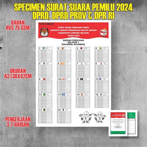 Jual Specimen Contoh Surat Suara Caleg Pemilu A3 | Shopee Indonesia