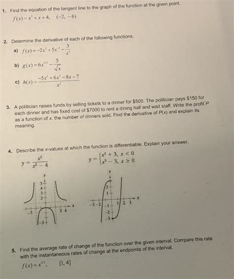 Solved 1. Find the equation of the tangent line to the graph | Chegg.com