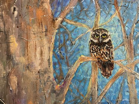 Owl Painting, Moonlight Painting, Night Woods Landscape, Art for Bird ...