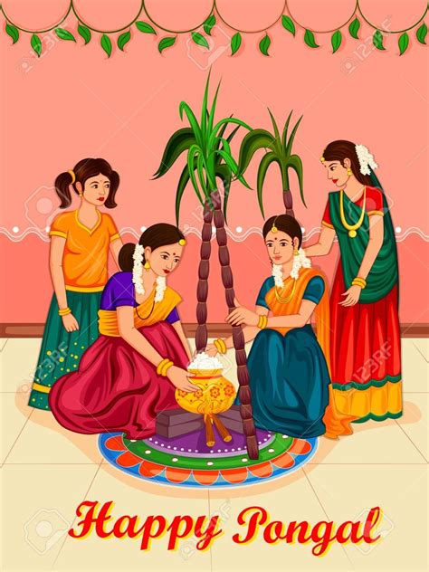 Happy Pongal Religious Traditional Festival Of Tamil Nadu India ...