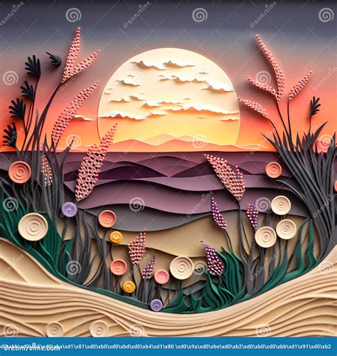 2d Nature Wallpaper with Dawn. Beautiful Paper Cut Landscape Stock ...