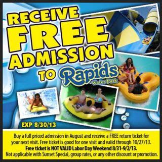 Rapids Water Park Coupon | Coupons, Rapids water park, Water park