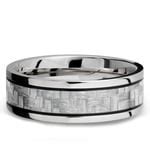 Silver Carbon Fiber Inlay Men's Wedding Ring in 14K White Gold (7.5mm)
