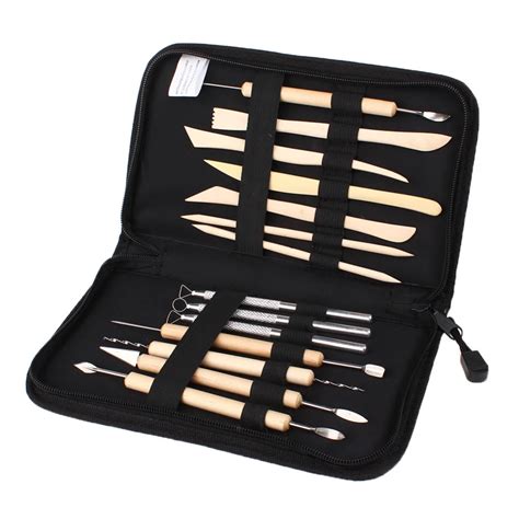 14Pcs Wooden Metal Pottery Clay Molding Sculpture Sculpting Tools Kit With Case Hand Tool Sets ...