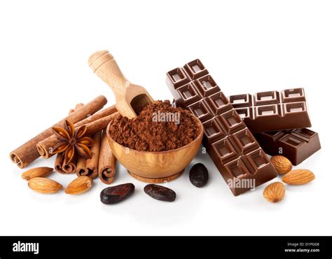 chocolate bars with its ingredients isolated on white background Stock ...