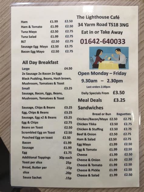 Menu at Lighthouse Cafe, Stockton-on-Tees