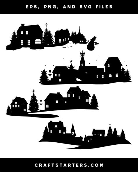 Victorian Christmas Village Silhouette Clip Art