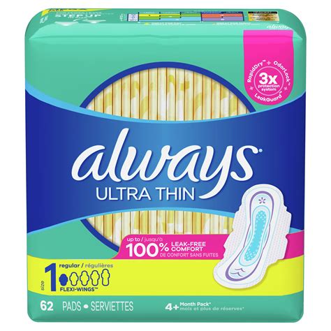 Always Ultra Thin Regular Pads with Wings, Unscented, Size 1, 186 Ct - Walmart.com - Walmart.com