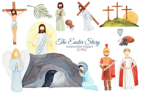 Religious Easter clipart, The Easter story, Jesus Risen, Cross PNG, Bi By Svitlana Yanyeva ...