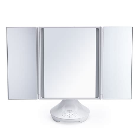 iHome Beauty iCVBT40 15" x 9" Trifold Tabletop Vanity Mirror with Bluetooth Speaker, White ...