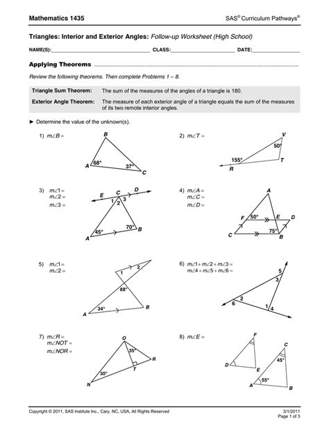 Exterior Angles Of Triangles Worksheets