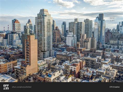 Residential buildings and skyscrapers in a city skyline stock photo ...