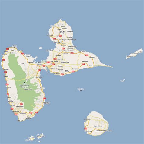 Детальная карта дорог Гваделупы с городами и другими пометками ...
