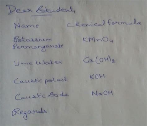 What is the chemical formula of potassium permanganate,lime water ...